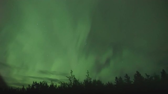 Realistic real time (not timelapse) aurora borealis (northern lights) in Whitehorse, Canada, at 02:26 on September 11, 2018 with 20mm wide-angle lenz