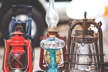 old lamps of the last century with glass bulbs