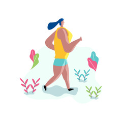 woman running vector illustration with funny flat and colorful style