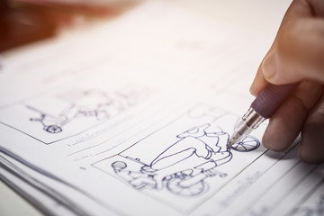 Fototapeta premium Storyboard or storytelling drawing creative for film process pre-production media films story script for video editors