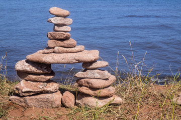 Inukshuk Standing Near the Shore in North Cape Prince Edward Island
