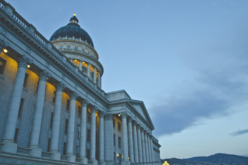 The side view of the grand building in the utah salt lake city area on capitol hill. 