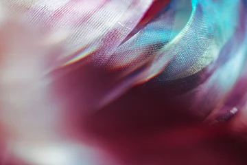 Fototapete Makrofotografie Verschwommene extreme Nahaufnahme Makro aus Chiffon-Gewebe. Bunten Hintergrund der schönen sinnlichen Formen. Echter optischer Bokeh-Effekt. Weiche, zarte sanfte Pastellfarben. Eleganter dekorativer Mesh-Textilhintergrund