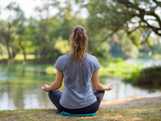 woman meditating and doing yoga exercise