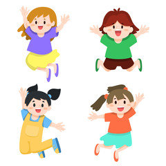 Happy Children Jumping Illustration