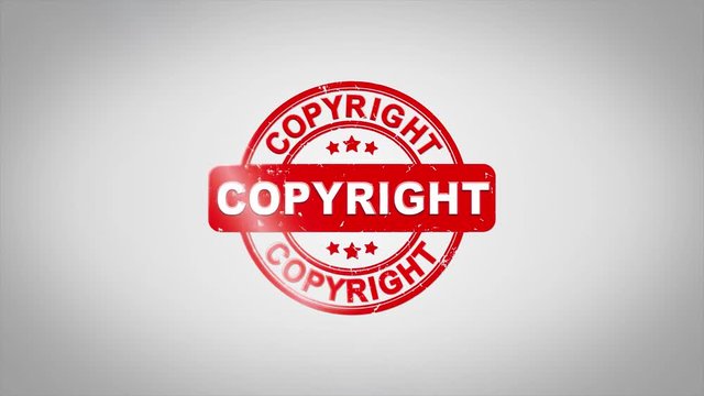 Copyright Signed Stamping Text Wooden Stamp Animation. Red Ink on Clean White Paper Surface Background with Green matte Background Included.