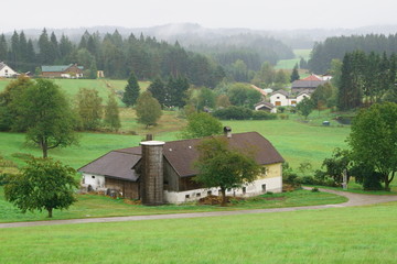 Fototapeta na wymiar Austria landscape of rural farm steads