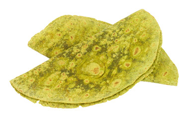 Soft spinach flavour tortilla wraps isolated on a white background