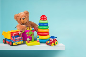 Toys collection isolated on light background