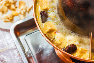 Chinese traditional hot pot close-up on the table