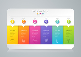 Infographics design vector and business icons with 6 options.