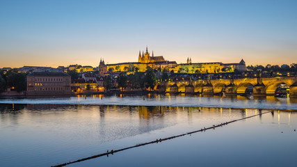 Panorama view of Prague skyline in Czech Republic at night