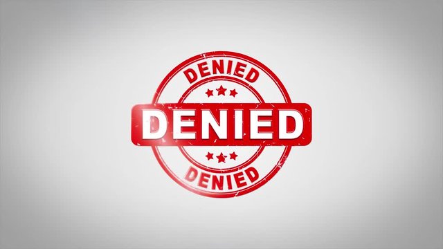 Denied Signed Stamping Text Wooden Stamp Animation. Red Ink on Clean White Paper Surface Background with Green matte Background Included.