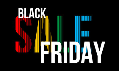 black friday, vector illustration advertising barcode style poster with black background