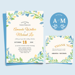 Floral Wedding Invitation elegant, thank you card Design, watercolor style