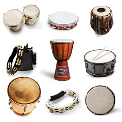 Different kinds of percussion instruments