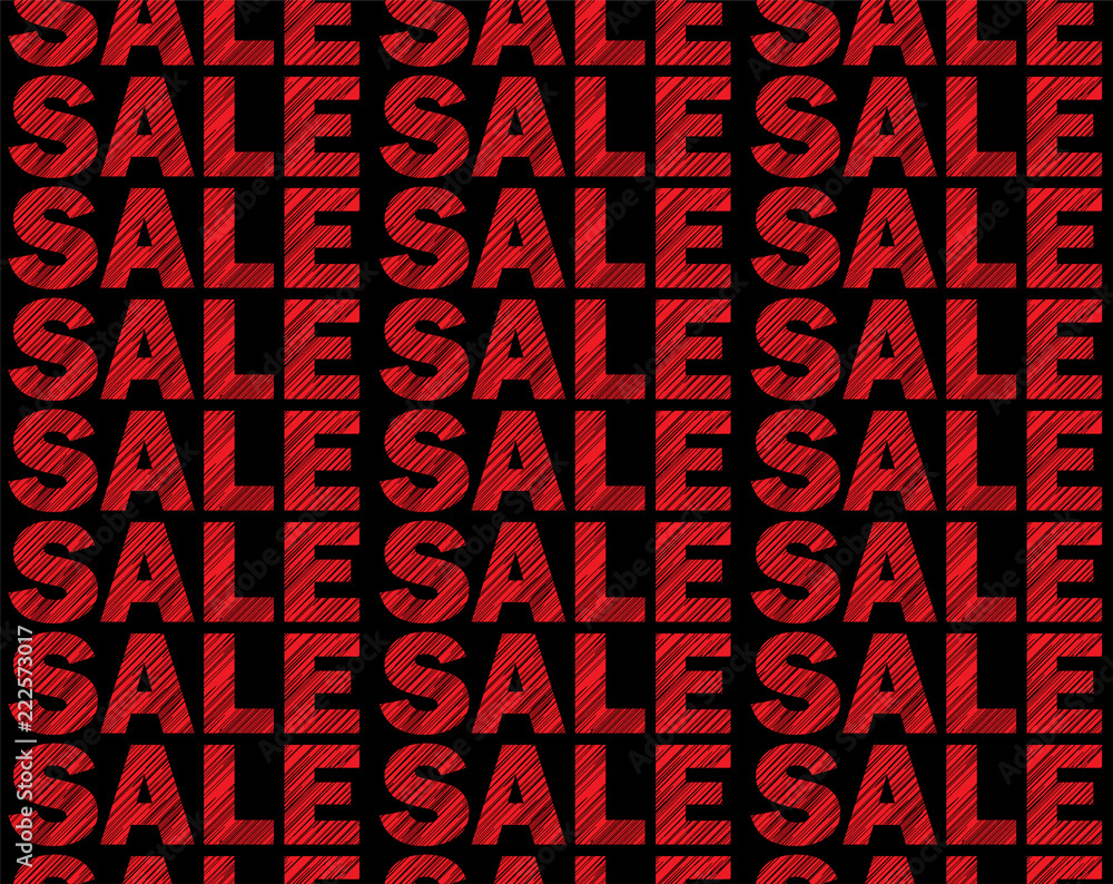 Poster Sale Word with vertical stripes texture pattern random lines on red and black background. Design for promotion. Vector illustration