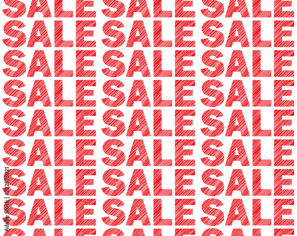 Poster Sale Word with vertical stripes texture pattern random lines on red and white background. Design for promotion. Vector illustration