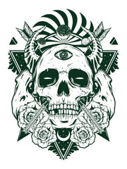 devil skull for shirt design in black white concept