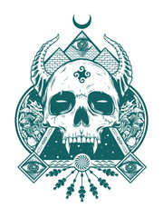 devil skull for shirt design in black white concept