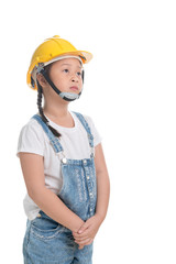 Portrait of Asian girl kid cute age 7 years on white background