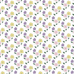 Seamless pink, green and purple Floral Pattern background. Pastel flower texture. Vector illustration