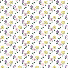 Seamless pink, green and purple Floral Pattern background. Pastel flower texture. Vector illustration