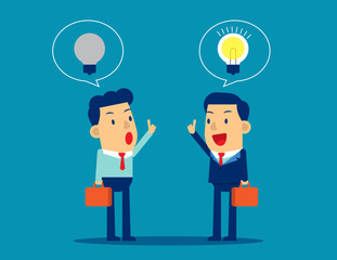Difference of ideas between leaders and employee. Concept business vector illustration. Ideas, Bulb, Thinking, New and Old, Leadership.
