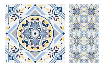 tiles vintage Portuguese patterns antique seamless design in Vector illustration