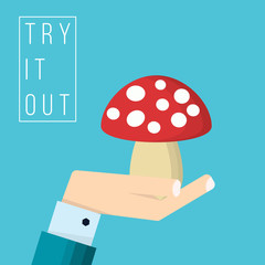 Hand of businessman holds mushroom icon