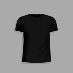 Men's black t-shirt design template on gray background