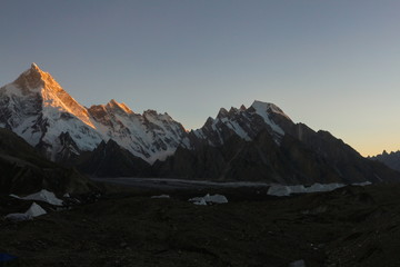 Gasherbrum 4 mountain peak at K2 trekking route along the way to Concordia camp, K2 Base Camp trek, Pakistan