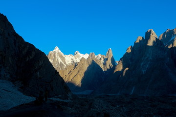 Gasherbrum 4 mountain peak at K2 trekking route along the way to Concordia camp, K2 Base Camp trek, Pakistan