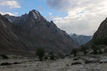 Photo sur Plexiglas Gasherbrum Oasis of green trees on the way to K2 base camp, Trekking along in the Karakorum Mountains in Northern Pakistan, Askole village, Pakistan.