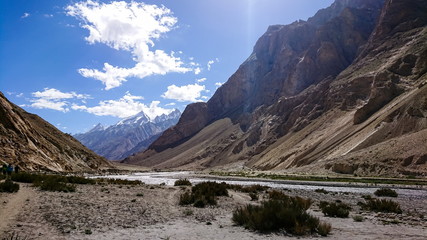 Trekking along in the Karakorum Mountains in Northern Pakistan, Landscape of K2 trekking trail in Karakoram range, Baltistan, Pakistan