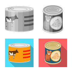 Vector illustration of can and food logo. Collection of can and package stock vector illustration.