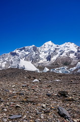 Masherbrum mountain peak at Goro II camp in a morning, K2 Base Camp, Pakistan.