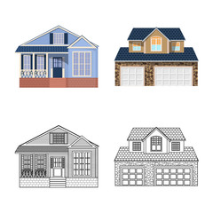 Isolated object of building and front sign. Collection of building and roof stock symbol for web.