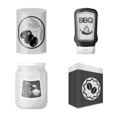 Vector illustration of can and food sign. Set of can and package vector icon for stock.