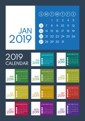 colored calendar 2019, starts sunday