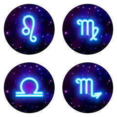 Leo, Virgo, Libra, Scorpio zodiac sign, horoscope symbol, vector illustration