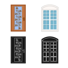 Vector design of door and front sign. Collection of door and wooden stock symbol for web.