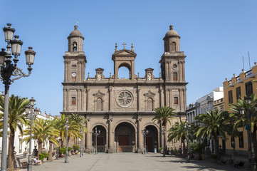 Views of the Cathedral of Santa Ana, in Las Palmas, Canary Islands, Spain, on February 17, 2017. It is considered the most important monument of Canarian religious architecture