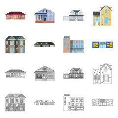 Vector design of building and front symbol. Collection of building and roof stock vector illustration.