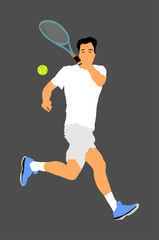 Tennis player in action vector illustration isolated on background. 