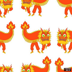 Seamless pattern Chinese dancing dragon.