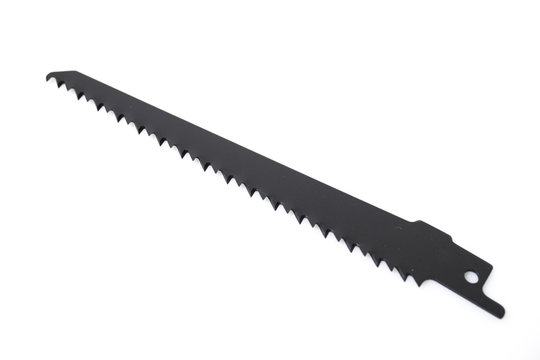Reciprocating saw blade for wood isolated in a white background