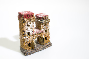 Christmas decorations, nativity scene houses isolated in a white background