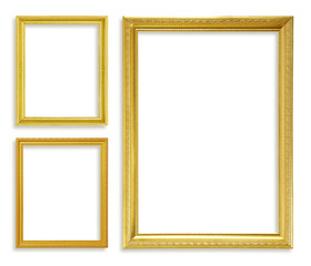 The antique gold frame on the white background