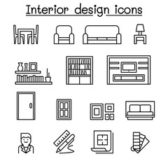 Interior design & House Improvement icon set in thin line style